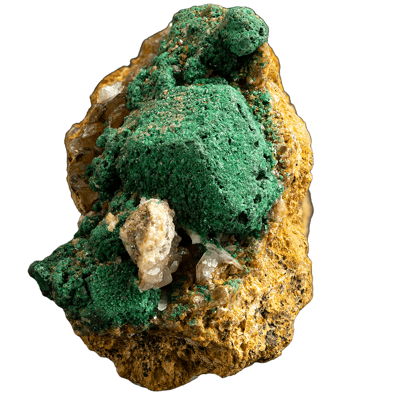 Malachite psm. Cuprite, Baryte, Calcite